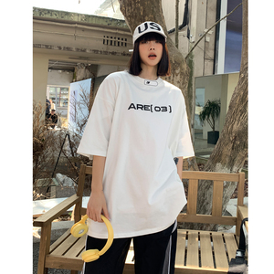情侣装新品 潮宽松机车风印花情侣短袖T恤衫上衣男女H836 P35图片
