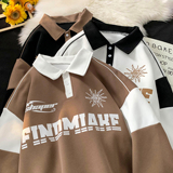 港风摆拍秋装polo领运动风印花卫衣撞色上衣外套男女H807P68，男装卫衣，电商A341