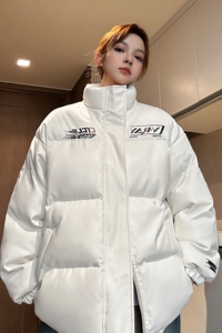 冬装新品 美式印花机车皮棉服PU情侣棉衣面包服外套男女 H909P128图片