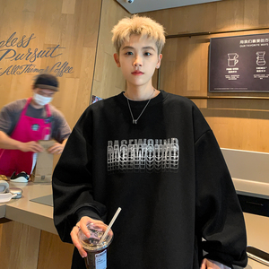 秋装新品 美式重磅圆领幻影重叠烫钻印花情侣卫衣外套男 H880 P48图片