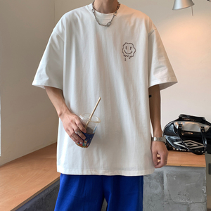主推 情侣装夏装 字母笑脸印花情侣短袖T恤大码团购 H741 P30男类图片