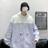 2024秋装大皂港风连帽拼接条纹衬衫卫衣外套H706P68控88男类，男装卫衣，电商A341