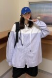 港风日系秋装连帽拼接条纹衬衫情侣卫衣外套H706P68控88女类，男装卫衣，电商A341