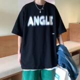 港风夏装字母模糊印花情侣短袖上衣宽松体恤H711P30女类，男装T恤，电商A341