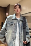 中性风秋装美式复古重工垫肩牛仔衣夹克多拉链外套男女H885P105，男装夹克，电商A341