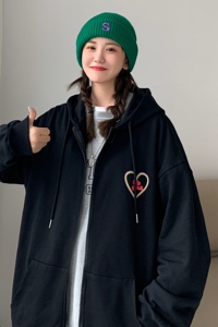 中性风秋装 彩虹弹幕字母印花连帽开衫情侣卫衣外套H668 P65 女类图片