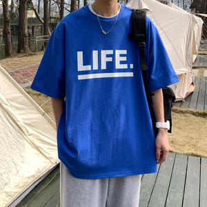 情侣装夏装 印花字母情侣短袖T恤衫大码宽松上衣 H723 P30男类图片