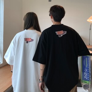 情侣装夏装 美式复古人像印花情侣短袖T恤衫宽松上衣 H740P30女类图片