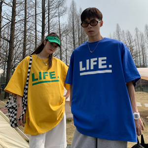 情侣装夏装 印花字母情侣短袖T恤衫大码宽松上衣 H723 P30男类图片