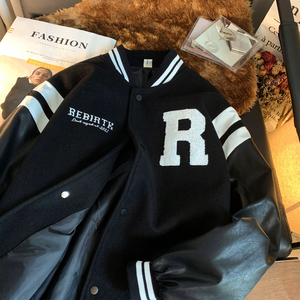 2023秋装新品 pu皮拼接毛巾绣棒球服夹克外套潮 H686 P118男类图片