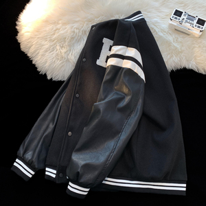 2023秋装新品 pu皮拼接毛巾绣棒球服夹克外套潮 H686 P118男类图片