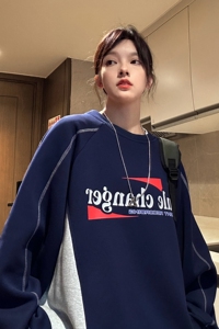 主推中性风 复古球衣机车明线拼接印花情侣卫衣外套男女 H875 P58图片