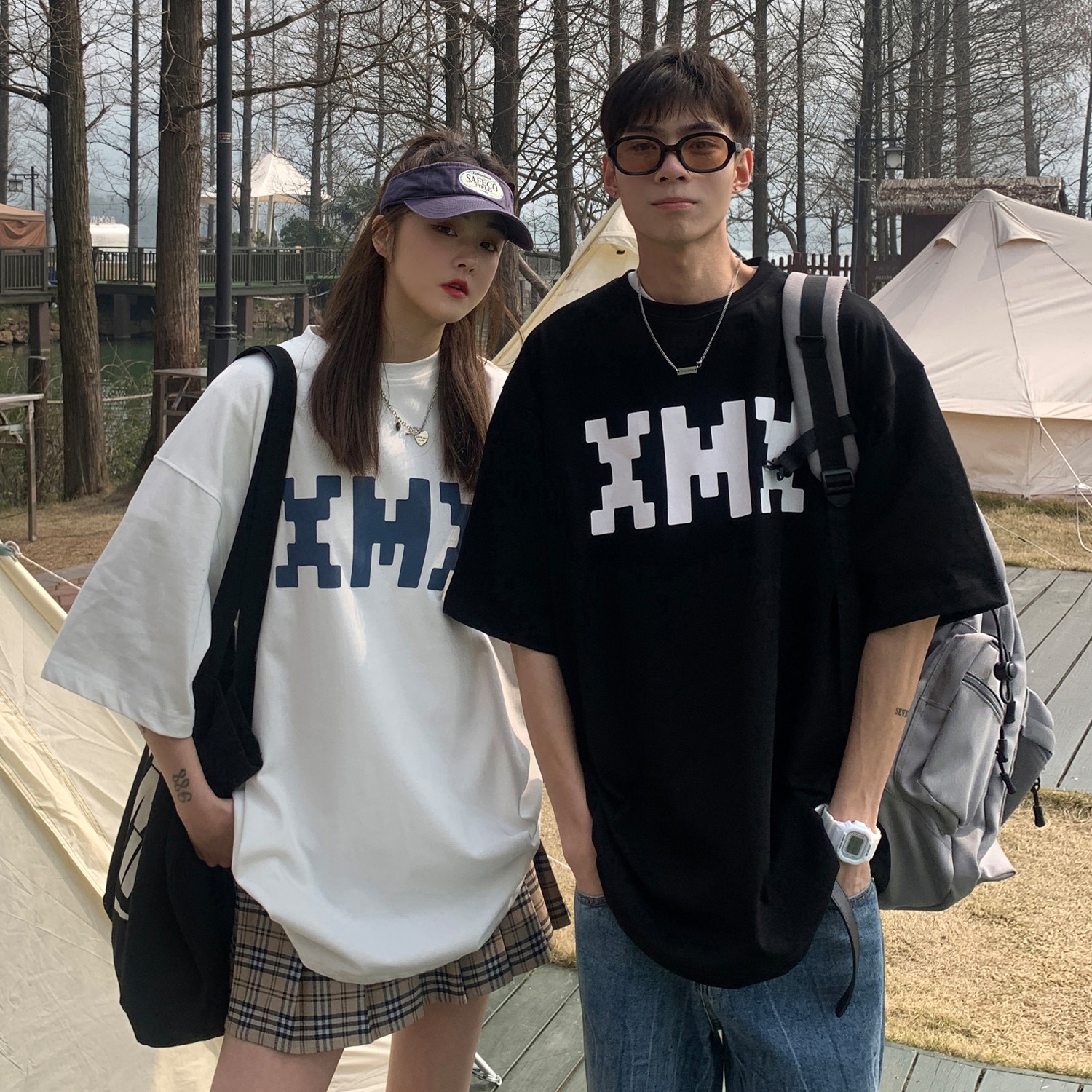 22情侣装夏装像素字母印花情侣T恤衫圆领大码上衣H721P30女类,男装T恤,电商A341