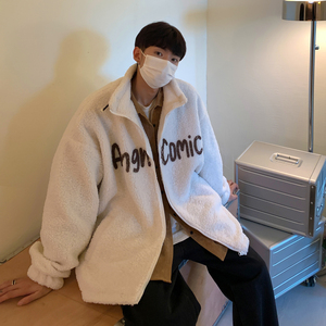 港风冬装 羊羔毛印花卡通动漫情侣棉衣加厚外套 H685 P118男类图片