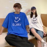 2022情侣装夏装笑脸印花字母情侣短袖T恤宽松体恤H714P30女类，男装T恤，电商A341