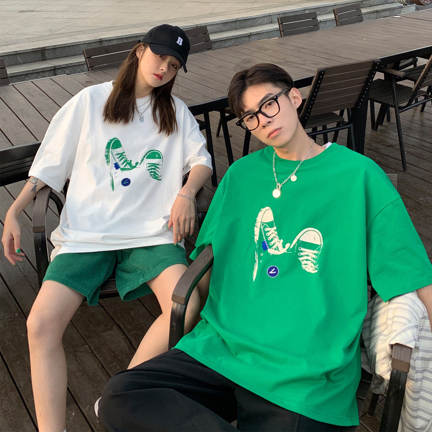 情侣装夏装潮牌印花情侣短袖T恤衫大码宽松H725P30男类,男装T恤,电商A341