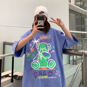 情侣装夏装新 涂鸦熊印花情侣短袖T恤宽松圆领半袖 H608 P35 女类图片