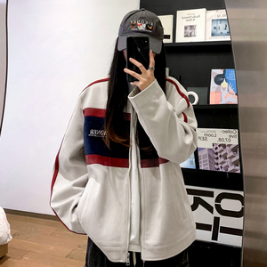 中性风秋装 美式复古机车服拼接鹿皮绒夹克外套上衣男女H889 P108图片