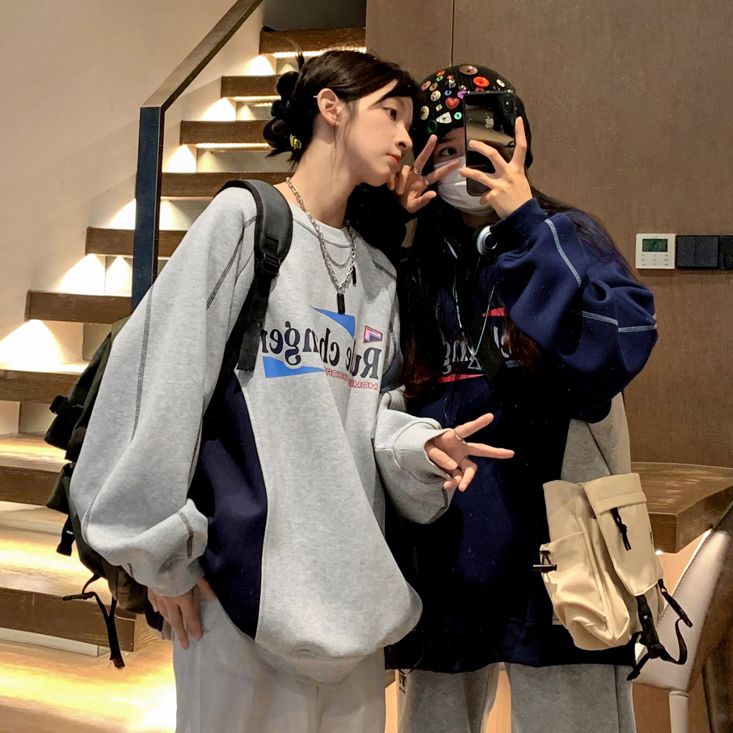 主推中性风复古球衣机车明线拼接印花情侣卫衣外套男女H875P58,男装卫衣,电商A341