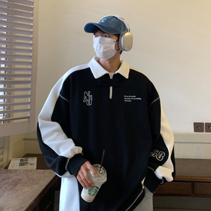 23秋装新品 长袖polo衫运动翻领情侣卫衣宽松学院风 H752 P68 男图片