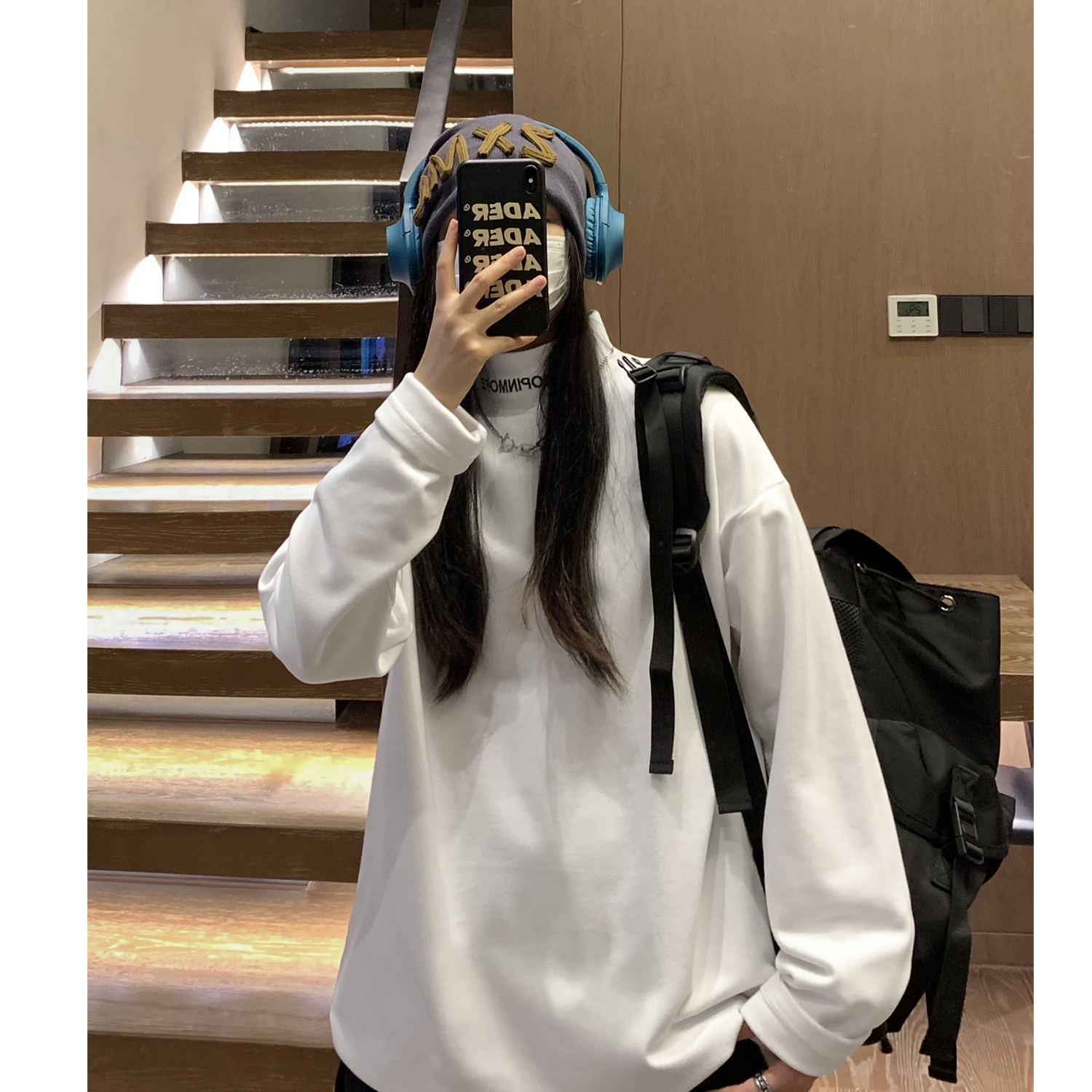 中性风德绒打底衫半高领加厚内搭绣花情侣卫衣男女H906特批P25,男装卫衣,电商A341
