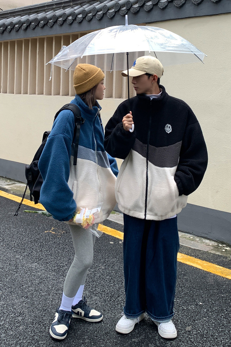 21情侣装冬装拼接绣花羊羔毛情侣棉衣加厚外套上衣H683P118男类,男装棉衣,电商A341