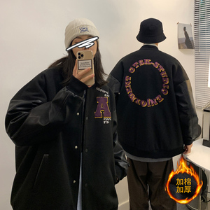 情侣装毛呢拼接PU皮棒球服夹克情侣棉衣加厚外套 H572-1 P125男类图片