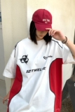 260重磅美式高街宽松机车服撞色情侣短袖T恤印花半袖女H854P48，女装T恤，电商A341