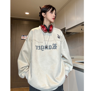 中性风 美式秋装鹿皮绒加厚加绒情侣卫衣结构上衣外套男女H899P68图片