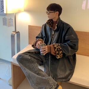 中性风冬装 双面穿PU皮羊羔毛情侣棉衣加厚外套 H689 P118 女类图片
