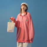 中性風(fēng)2021秋季男女情侶衛(wèi)衣學(xué)院風(fēng)寬松V領(lǐng)外套H641P45女類，女裝衛(wèi)衣/絨衫，電商A341