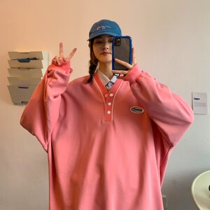 22港风秋装 男女情侣卫衣学院风宽松V领外套 H641P45 男类 控58图片