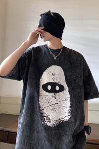 直播品质 美式高街水洗做旧恶搞印花短袖T恤潮宽松男 H821 P38图片