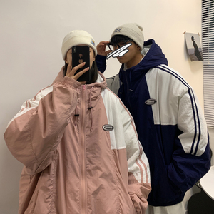 情侣装冬装 拼接棉服运动风连帽情侣棉衣外套 H573 P118控148男类图片
