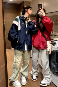 中性风 美式复古拼接立领冲锋衣情侣夹克运动外套男女H869 P78图片