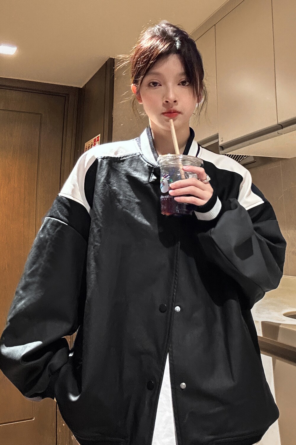 中性风秋装美式复古撞色机车皮衣棒球服夹克外套男女H887P108,男装夹克,电商A341