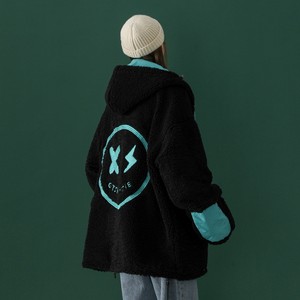 中性风 羊羔毛绣花撞色情侣衣外套oversize服 H576 P128 女类图片