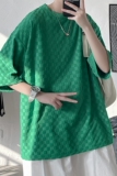 BV绿港风大皂夏款棋盘格冰丝短袖T恤衫宽松大码上衣男H729P40，男装T恤，电商A341