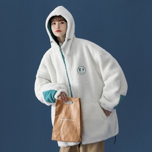 中性风 羊羔毛绣花撞色情侣棉衣外套oversize棉服 H576 P128 女类图片