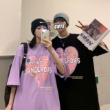 情侣装夏装新ins爱心印花宽松短袖T恤衫潮流H599P35女类，女装T恤，电商A341