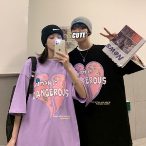 情侣装夏装新 ins爱心印花宽松短袖T恤衫潮流 H599 P35 女类图片