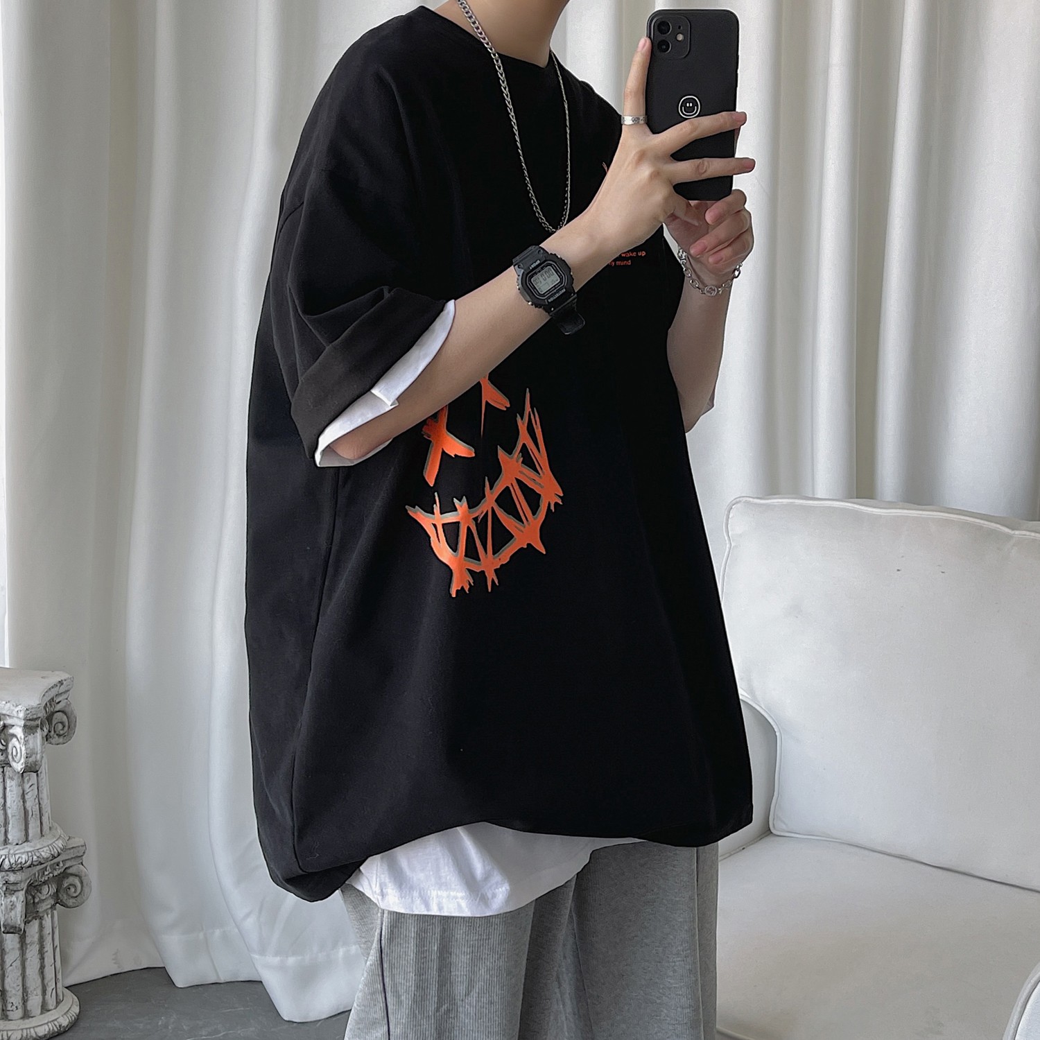 短句2023夏装小恶魔印花短袖T恤H606P35男类,男装T恤,电商A341