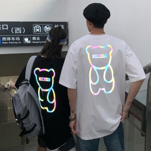 情侣装夏装 反光熊情侣短袖T恤圆领大码上衣半袖 H615 P35  女类图片
