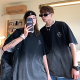 中性夏装复古水洗做旧渐变情侣短袖T恤印花宽松H707P38女类，女装T恤，电商A341