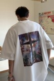 港风新品油画印花十字架情侣短袖T恤潮牌宽松H739P30女类，男装T恤，电商A341