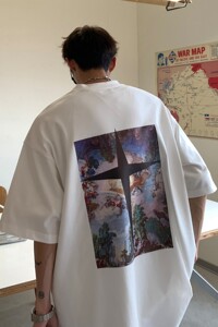 港风新品 油画印花十字架情侣短袖T恤潮牌宽松 H739 P30女类图片