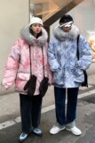 情侣装冬装涂鸦熊大毛领加厚情侣衣外套H577P138控168女类，女装棉衣/棉服，电商A341