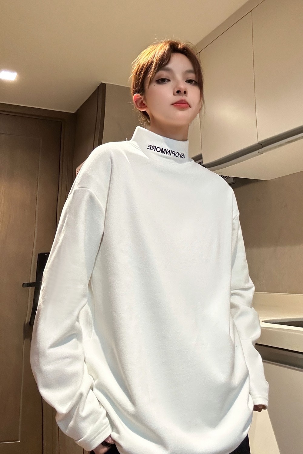 中性风德绒打底衫半高领加厚内搭绣花情侣卫衣男女H906特批P25,男装卫衣,电商A341