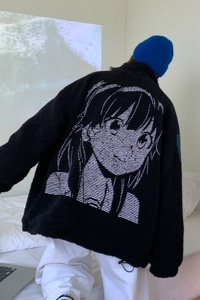 中性风冬装 羊羔毛印花卡通动漫情侣棉衣加厚外套 H685 P118女类图片