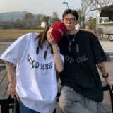 情侣装夏装字母印花笑脸情侣短袖T恤衫上衣大码H730P30女类，男装T恤，电商A341